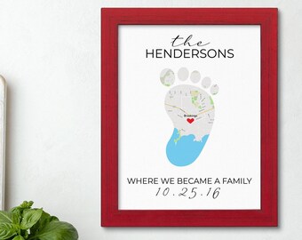 Baby Footprint Map Art - Family Wall Art - Baby Nursery Art - Footprints Wall Map - Welcome Baby Gift - City Wall Print - Gift for Mom Art