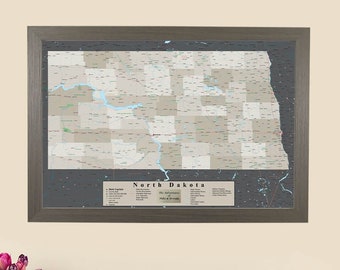 Personalized North Dakota Push Pin Wall Map with Pins - Large Pin Map - Framed Map of North Dakota - Pin Board Map - Framed Art - Wall Maps