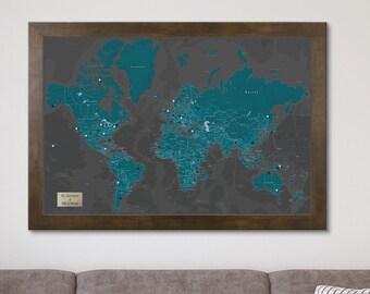 Personalized Midnight Dream World Push Pin Travel Map  - Push Pin Travel Map - World Map with Pins - Map to Track your Travels