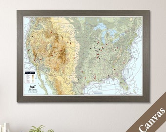 CANVAS Personalized Pilot's U.S. VFR Travel Map - Aviator's Travel Map - Canvas USA Map - Canvas Wall Art Flight Map - Pin Map for Pilots