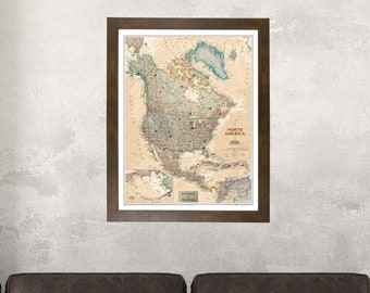 Personalized Executive North America Push Pin Map with Pins -33.75" H x 27" W - North America Pin Map -Map of North America - Pin Map