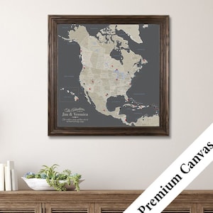 CANVAS Personalized Earth Toned North America Travel Map - Push Pin Travel Map - Canvas Pin Map - 2nd Anniversary Gift – Cotton Anniversary