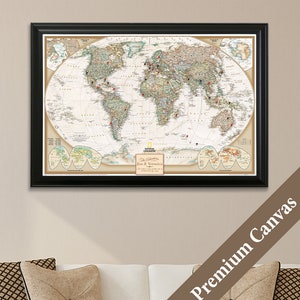 CANVAS Personalized Executive World Travel Map -Push Pin Travel Map - Canvas Map of the World -Track Your Travels With This Detailed Pin Map