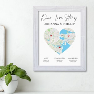 Our Love Story - 3-Piece Puzzle Heart Map Art, Option 5 - Map Your Love - Custom Relationship Wall Art - Great Gift Idea! - Canvas Print