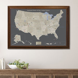 Personalized Earth Toned US National Parks Map with Pins - Travel Map -  Wall Art - Personalized Gift - National Parks List
