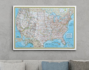 gallery wrapped personalized canvas pin map teal dream usa etsy