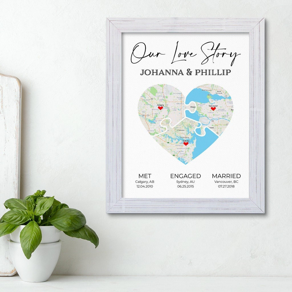 Our Love Story 3-piece Puzzle Heart Map Art Option 5 photo