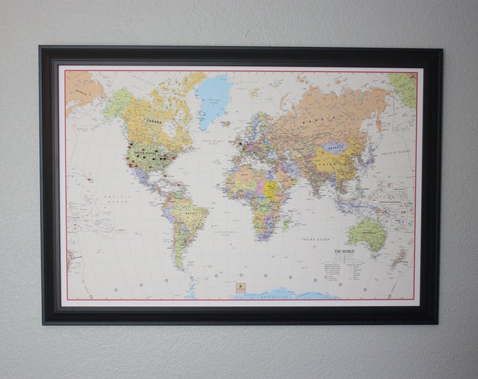 Framed Push Pin World Travel Map - Etsy