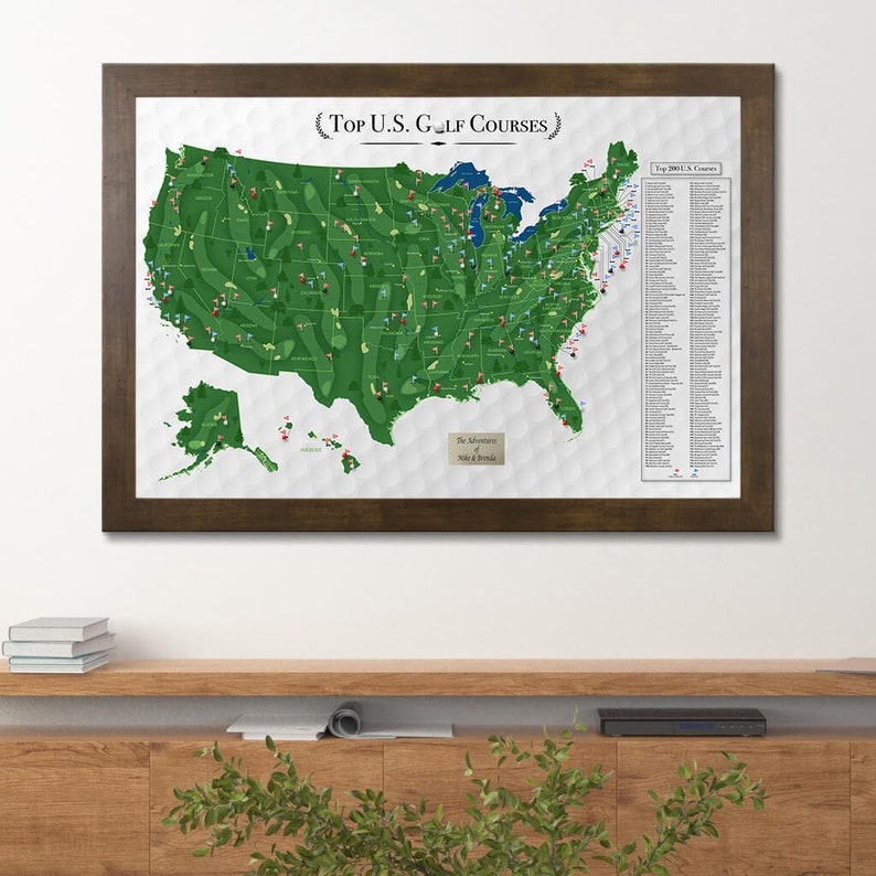 Personalized Golf Courses Tracking Map Map of Top 200 Golf Courses in the US Track Golf Courses You've Played Great Gift For Dad image 1