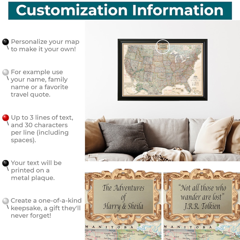 Free Personalization Included with every map at PushPinTravelMaps