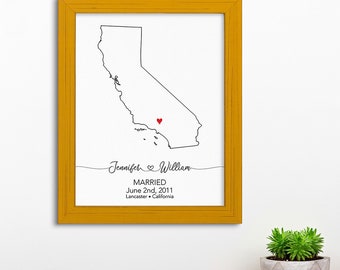Milestone State Map Art - California State Wall Décor - Relationship Gifts for California Couples - Canvas Map Print - Engagement Gift Map