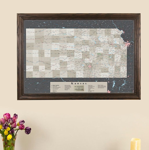 Personalized Earth Toned Kansas State Wall Map Map with Pins Etsy España