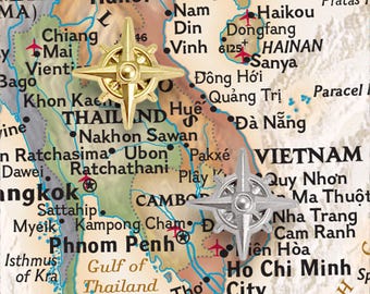 Compass Push Pins - Gold & Silver Metal Compass Rose Pins