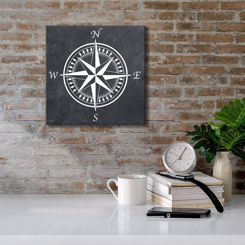 Compass Rose Wall Art 10 X 10 Stretched Canvas Etsy