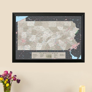 Personalized Earth Toned Pennsylvania State Map - Pin Travel Map - The PERFECT Gift! - Framed Wall Map - Housewarming Gifts - Newlyweds Gift
