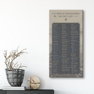 Earth Toned U.S. States & National Parks Bucket List Tracker - Free Personalization! - Pin Your American Explorations - Canvas Wall Art