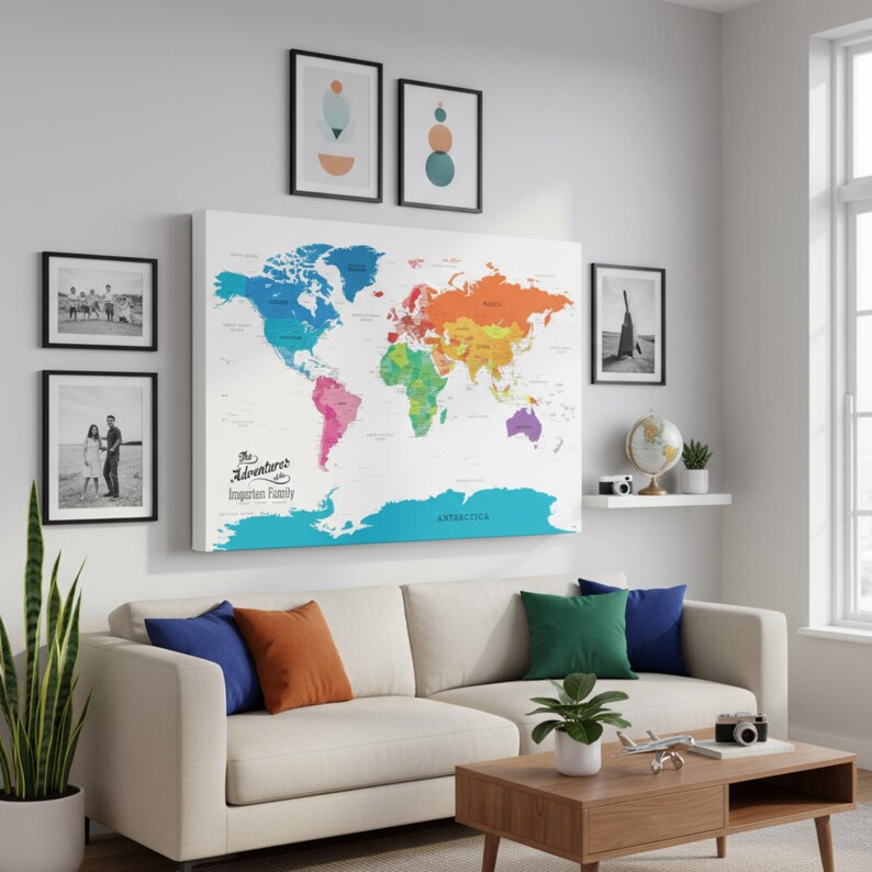 Personalized Colorful World Travel Map With Pins - Framed Kids Room ...