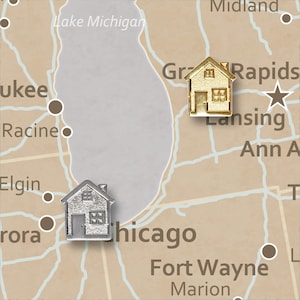 Big House Push Pins - Silver & Gold Metal Home Pins