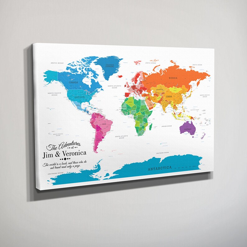 GALLERY WRAPPED Personalized Canvas Map Colorful World Map | Etsy