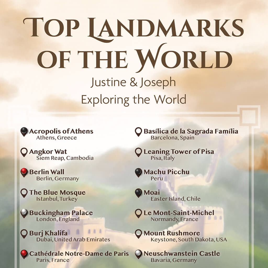 Top Landmarks of the World Bucket List Tracker - Free Personalization ...