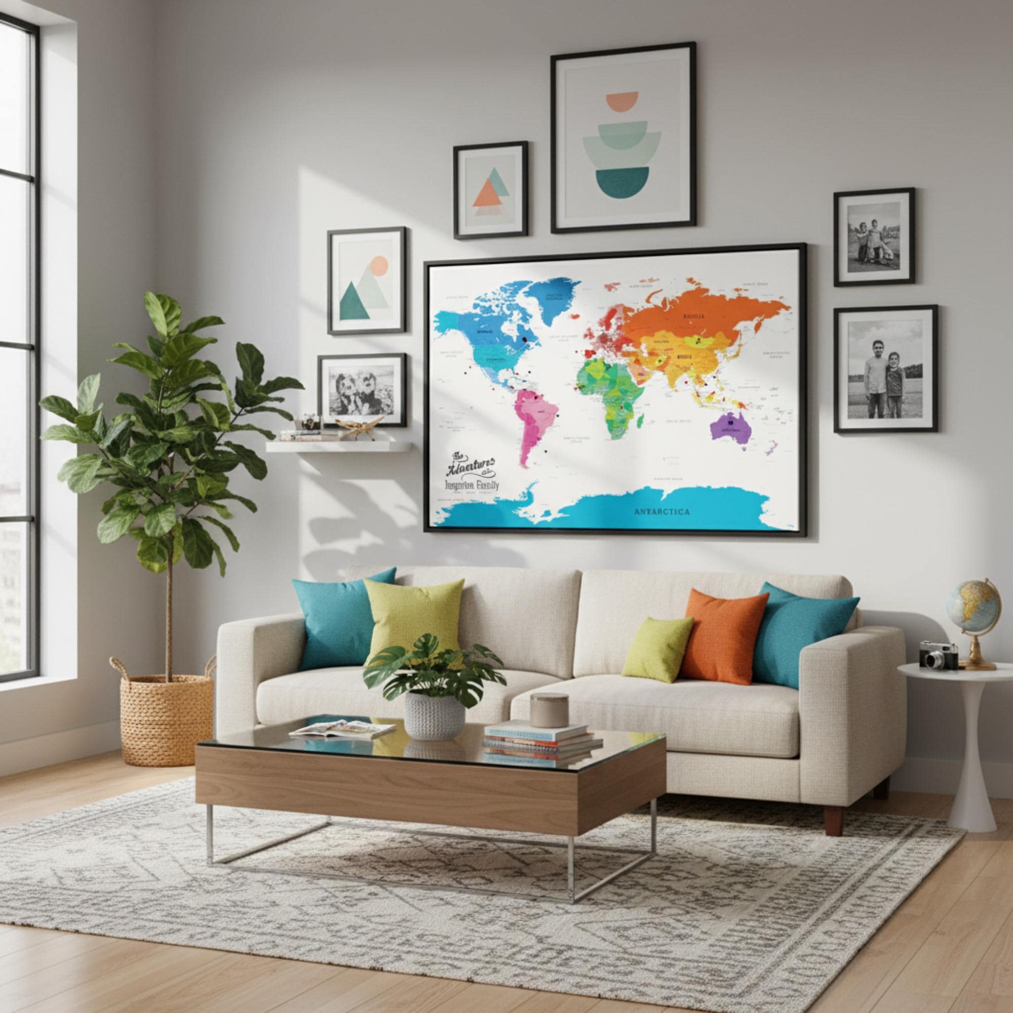 Personalized Colorful World Travel Map With Pins - Framed Kids Room ...