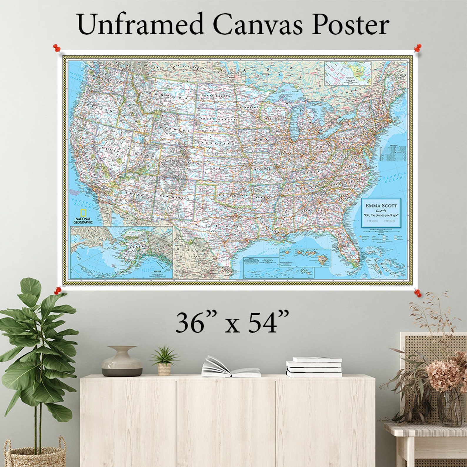 Canvas Map Poster Classic USA Push Pin Travel Map Kit With 150 | Etsy