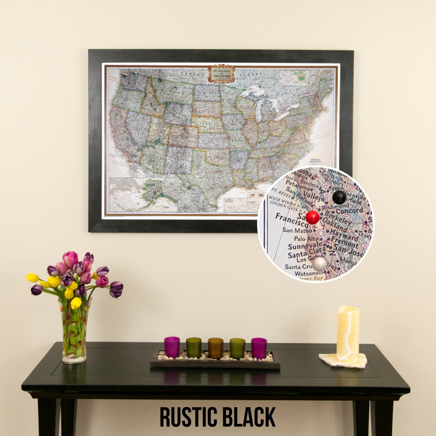 Personalized Executive US Travel Map with Pins and Frame