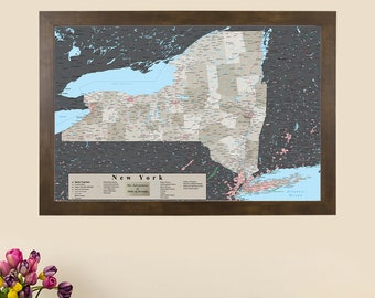 Personalized Earth Toned New York Travel Map with Pins - Framed Wall Map - The Perfect Gift for New Yorkers! - Map Home Decor - Wall Art Map