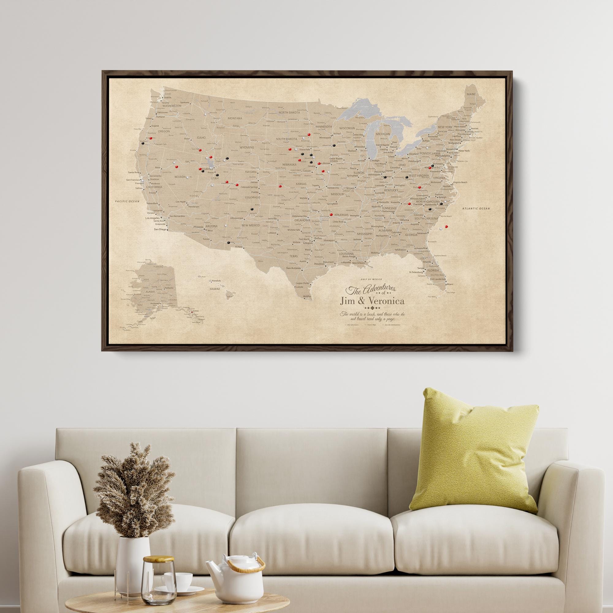 Personalized Canvas Vintage USA Push Pin Map – United States Travel ...