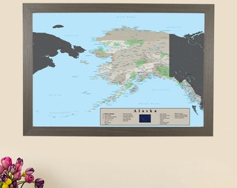 Personalized Earth Toned Alaska State Wall Map - Pin Maps - Map Your Travels - Travel Gift! - Corporate Gifts - Realtor Gifts - Homewarmings