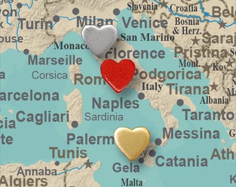 Mini Heart Push Pins - Red, Silver & Gold Mini Heart Shaped Pins