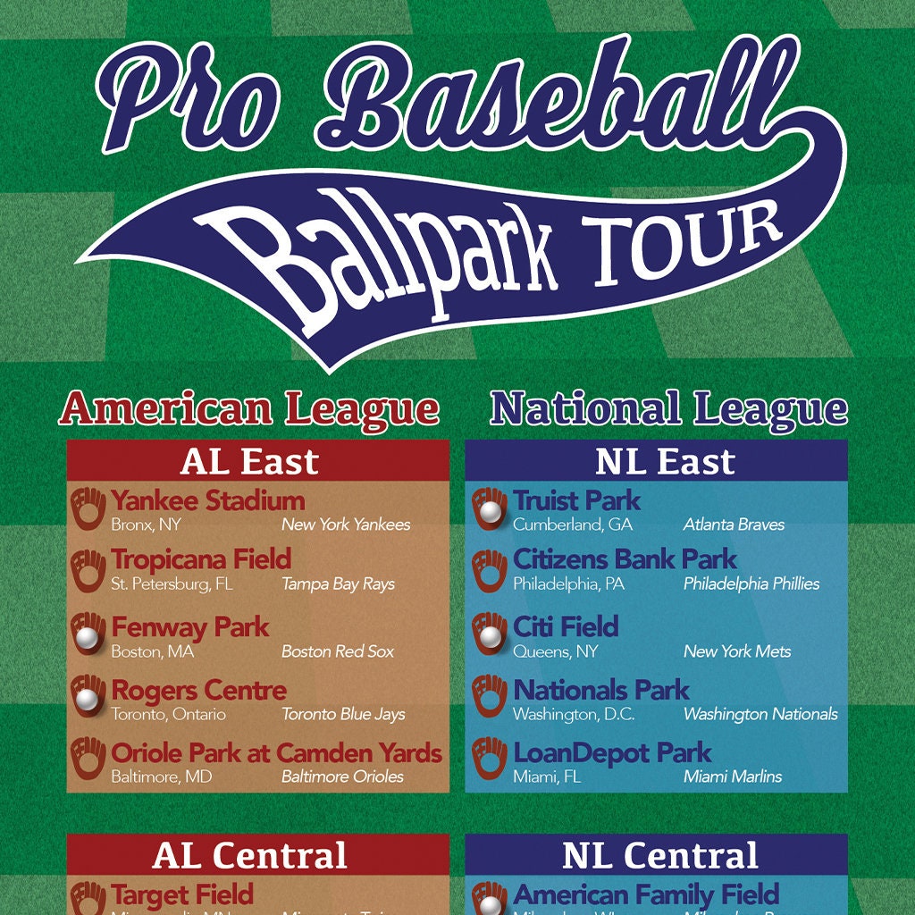 Baseball Ballparks Bucket List Tracker Free Personalization Etsy