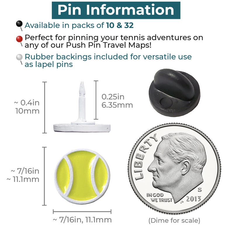 Push Ball Pin Tennis Ball Push Pins - Set of 10 or 32 - Etsy
