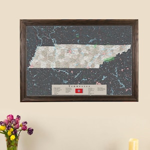 Personalized Tennessee Push Pin Travel Map Framed with Pins - Push Pin Travel Map - Wedding Guest Book Map - Gift Idea for Him - Made in USA