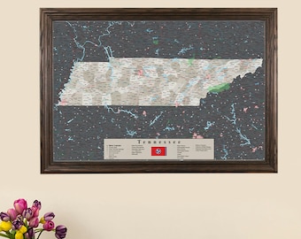 Personalized Tennessee Push Pin Travel Map Framed with Pins - Push Pin Travel Map - Wedding Guest Book Map - Gift Idea for Him - Made in USA