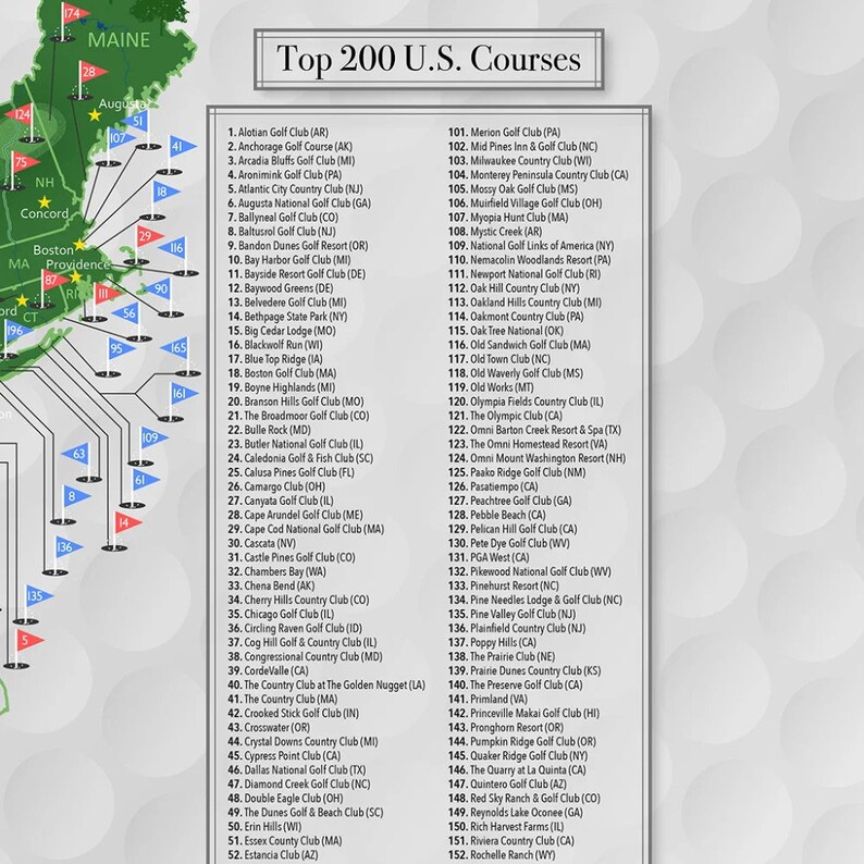 Personalized Golf Courses Tracking Map Map of Top 200 Golf Courses in the US Track Golf Courses You've Played Great Gift For Dad image 7