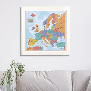Personalized Blue Oceans Europe Travelers Map with Pins - Framed Travel Map - European Wall Map - Travel Gifts! - Housewarming Wall Décor