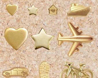 Popular Push Pin Pack - Set of 10 Assorted Map Pins - Gold Or Silver - Metal Lapel Pins - Travel Lapel Pins
