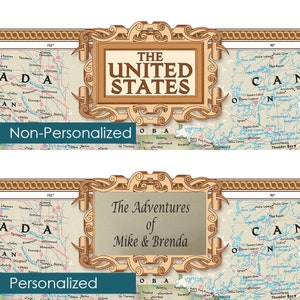 Plaque Layout and Location for Framed Paper Travel Maps from Push Pin Travel Maps