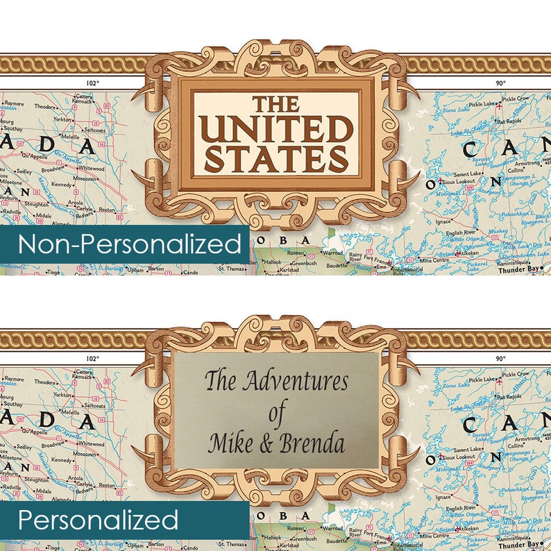 Plaque Layout and Location for Framed Paper Travel Maps from Push Pin Travel Maps