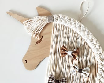 Unicorn Hair Clip Hanger, Boho Hair Accessories Organizer, Macrame Bow Holder