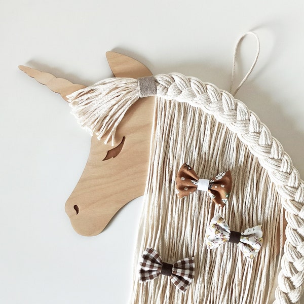 Unicorn Hair Clip Hanger, Boho Hair Accessories Organizer, Macrame Bow Holder