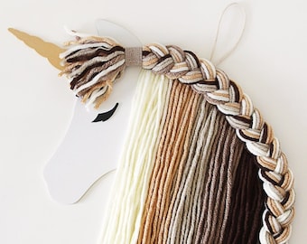 Unicorn Hair Clip Hanger, Hair Accessories Organizer, Brown Yarn Bow Holder