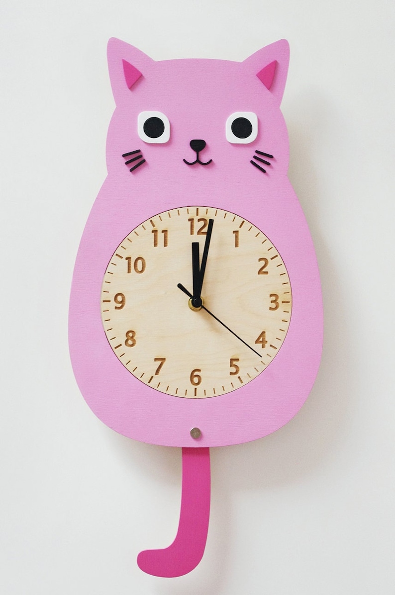 Wooden Cat Wall Clock Wall Decor for Nursery Children Etsy