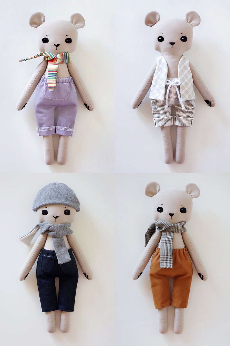 Bear Cloth Doll with set of clothes, Plush Teddy Bear, Bear Toy, Stuffed Animal, Textile Doll, Kids Gift image 2