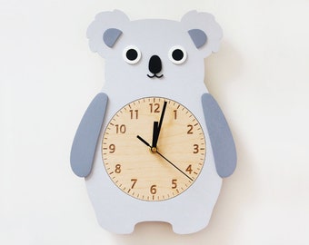 Wooden Koala Bear Wall Clock, Wall Decor for Nursery, Children Bedroom, Kids Gift