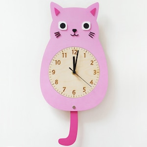 Hölzerne Katze Wanduhr, Wanddekor für Kinderzimmer, Kinderzimmer, Kinder Geschenk