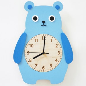 Wooden Teddy Bear Wall Clock, Wall Decor for Nursery, Children Bedroom, Kids Gift
