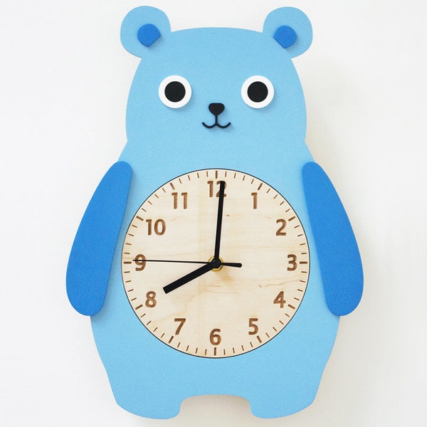 Orologio da parete con orsetto in legno, decorazione da parete per la cameretta dei bambini, camera da letto per bambini, regalo per bambini