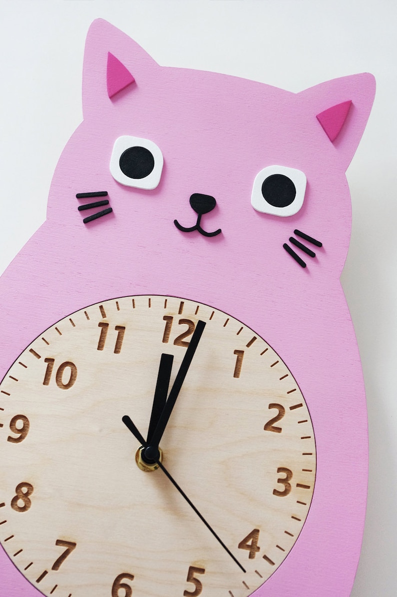 Wooden Cat Wall Clock Wall Decor for Nursery Children Etsy